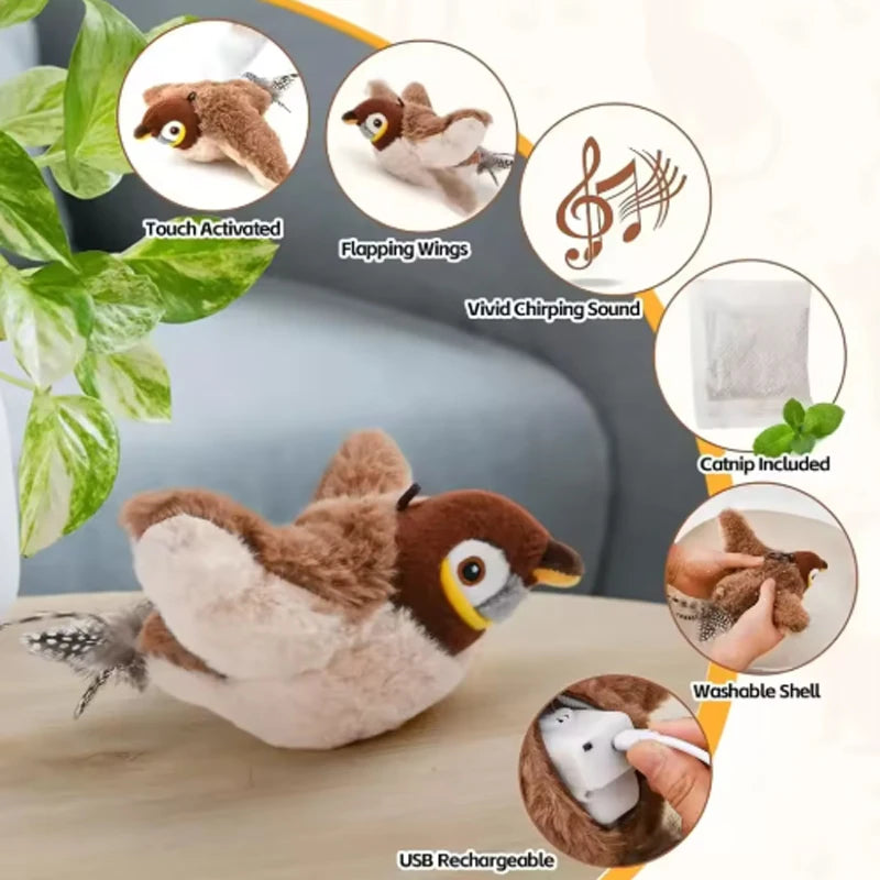 Pet Plush Toy Bite Resistant Flapping Bird Simulated Sparrow Cat Self Entertainment Toy