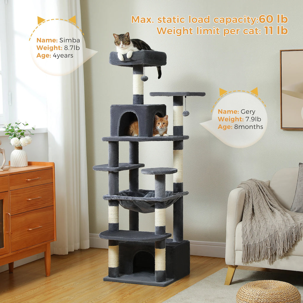 Tall Cat Tree with Scratching Posts Spacious Hammocks Large Condos Large Cat Tower for Indoor Cat Scratcher Cat Toys Accessories
