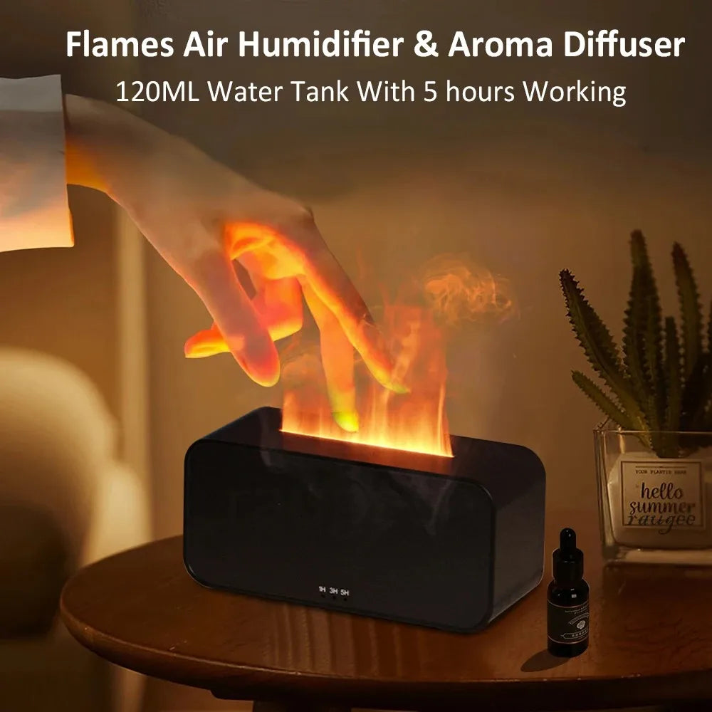 A6 Bedside Cabinet Decor Colorful Flame Humidifier, Sleep Aid, With Timer Mode, 6 Color Variable Essential Oil Diffuser, Ultra Silent Soft Mist Aromatherapy Essential Oil Diffuser, For Home, Bedrooms, Offices