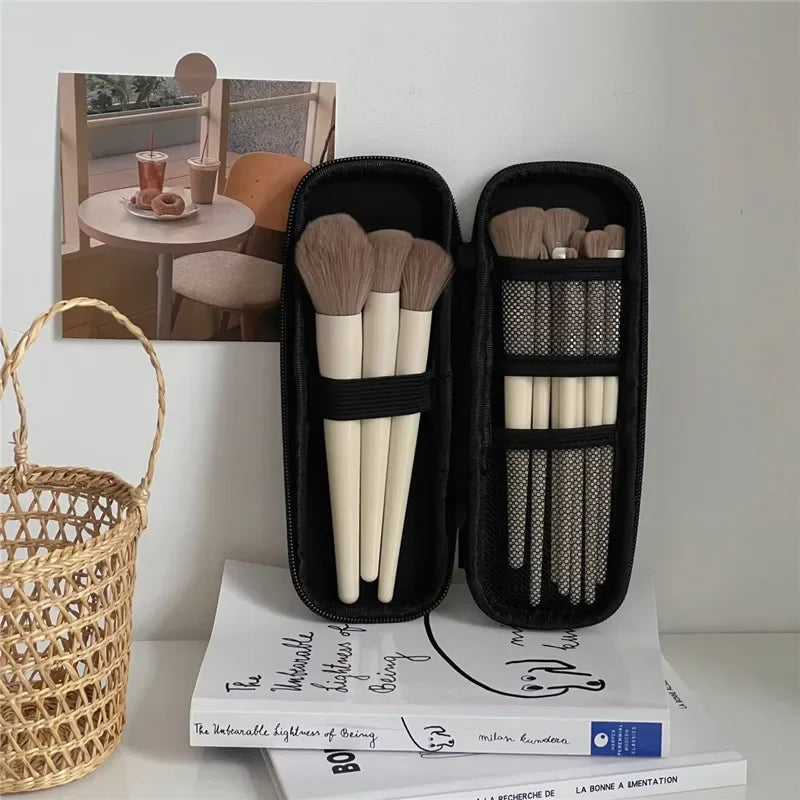 1pc Black Cosmetic Bag Waterproof Double Zipper Makeup Brushes Case Women Storage Bags Portable Travel Brush Holder Makeup Case