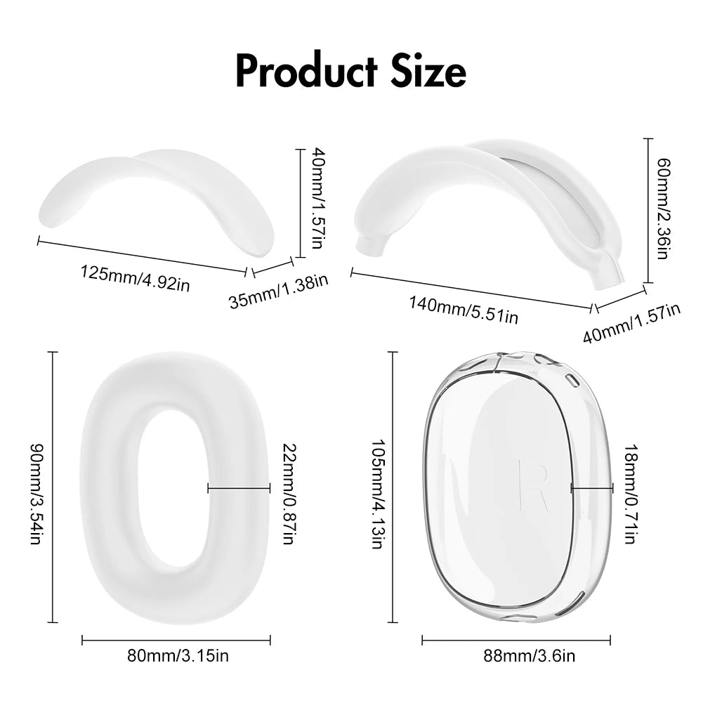 4 in 1 Silicone + TPU Clear Cover Case Shockproof Ear Pad Ear Cups Headband Cover Anti-Scratch Protective Sleeve for AirPods Max