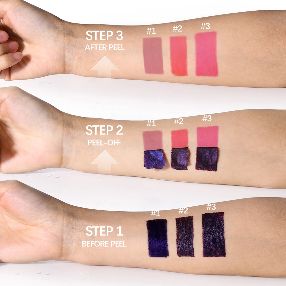 Peel Off Lip Stain 3 Colors Reveal Long Lasting Waterproof Pink Lip Tint Transfer Proof Non-stick Cup Lip Stain Women's Cosmetic
