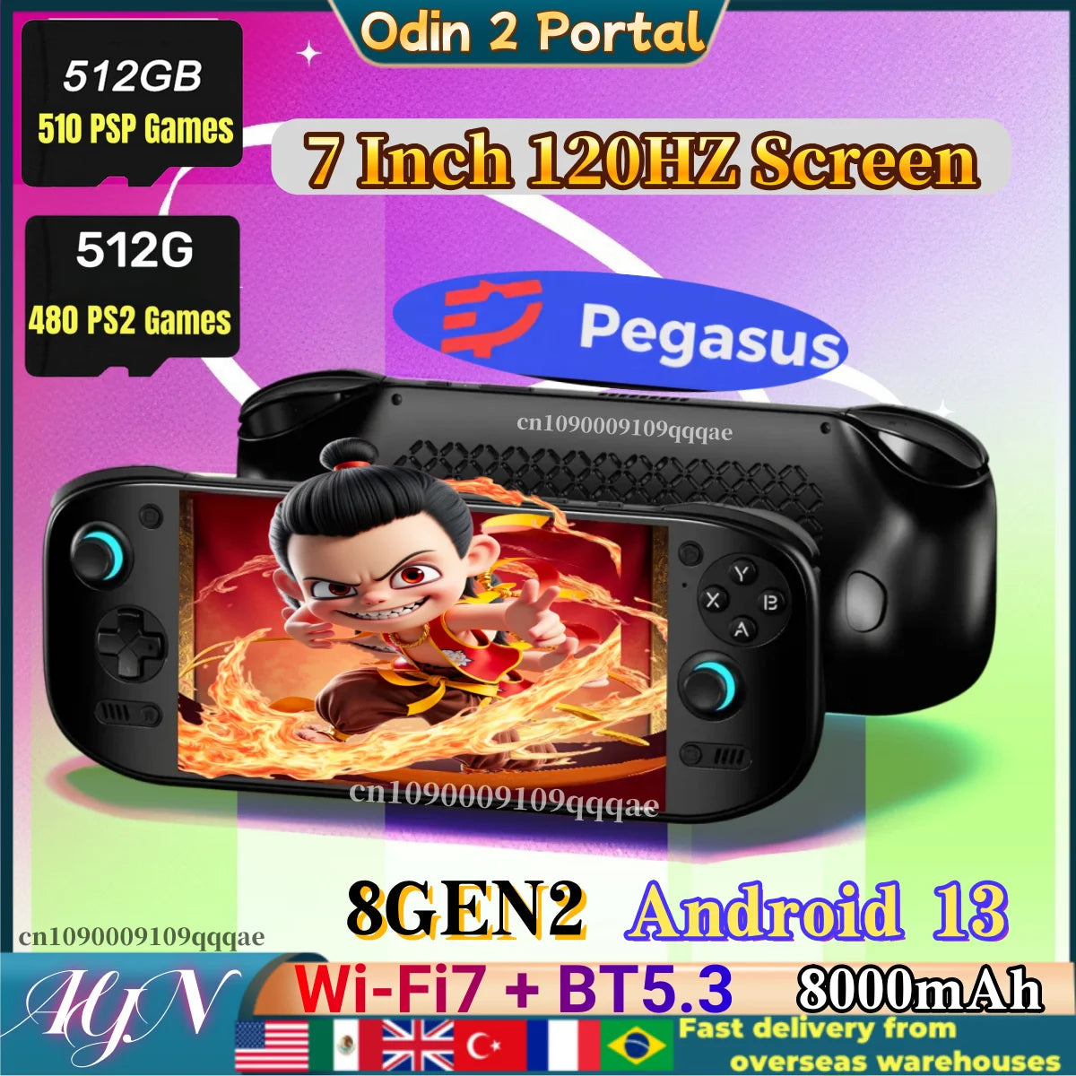 AYN Odin 2 Portal Retro Handheld Game  Video Player Console 7 Inch 120HZ Screen Android 13 Bluetooth  8G+128G 512G PSP PS2 Gift