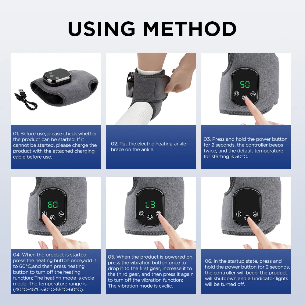 Electric Foot Hand Massager 5-Level Far-Infrared Hot Compress Vibrate Heat Ankles Wrist Guard Bracket Joint Portable Relax Timer