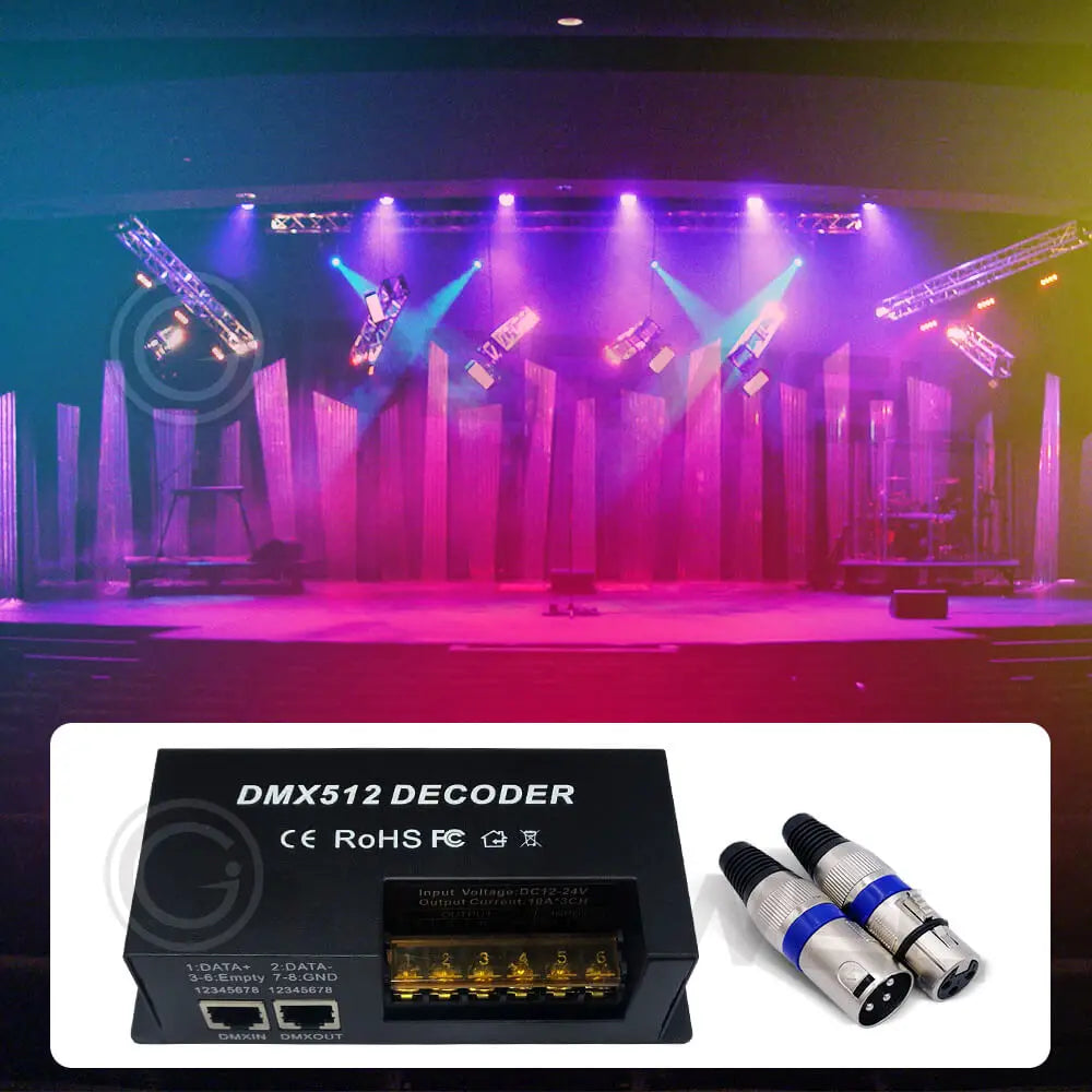 4 & 3 Channel RGBW DMX Decoder with RJ45 and XLR plug & DMX512 Dimmer Driver 20A  for DC12-24V PWM LED Strip Light Controller