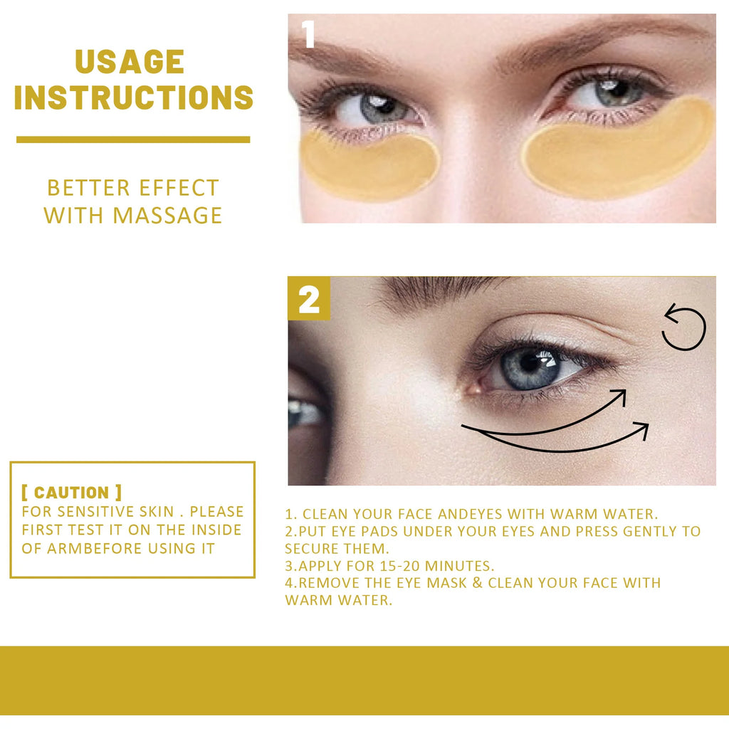 24k Gold Under Eye Patches Pure Gold Anti-Aging Under Eye Mask Removal Eyebags Moisturizing Firming Eye Patches Anti Dark 60pcs
