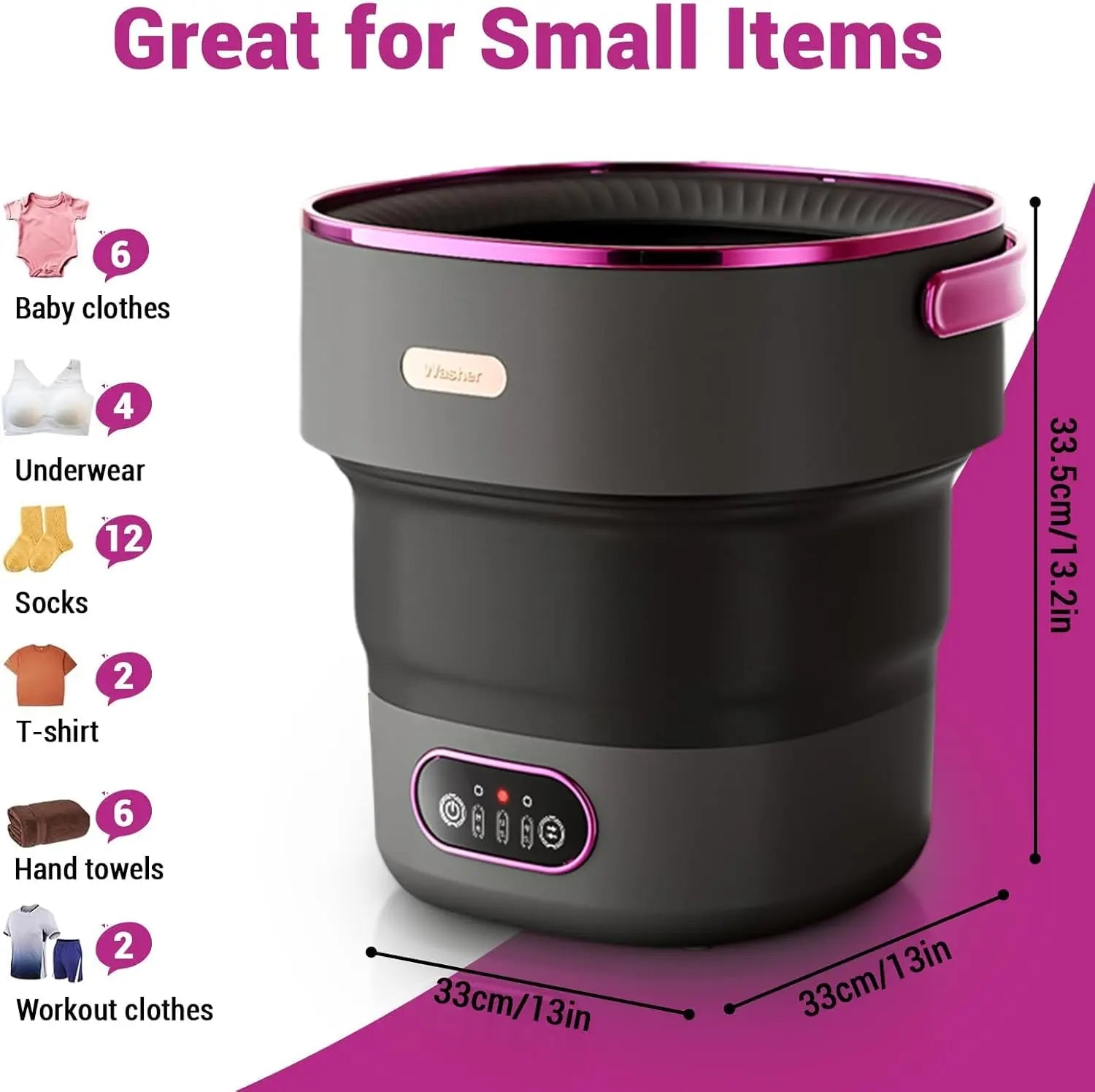 13L Portable Washing Machine for Underwear & Socks, Foldable Mini Washer with 3 Wash Modes and Spin Dryer, for RV and Travel