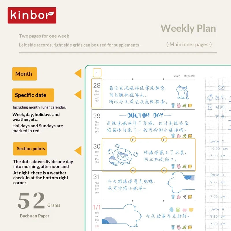 Kinbor 2027 Pocket Weekly Planner Notebook Limited Edition Week Journal Notebook Monthly Yearly Planning Book Travel Recording