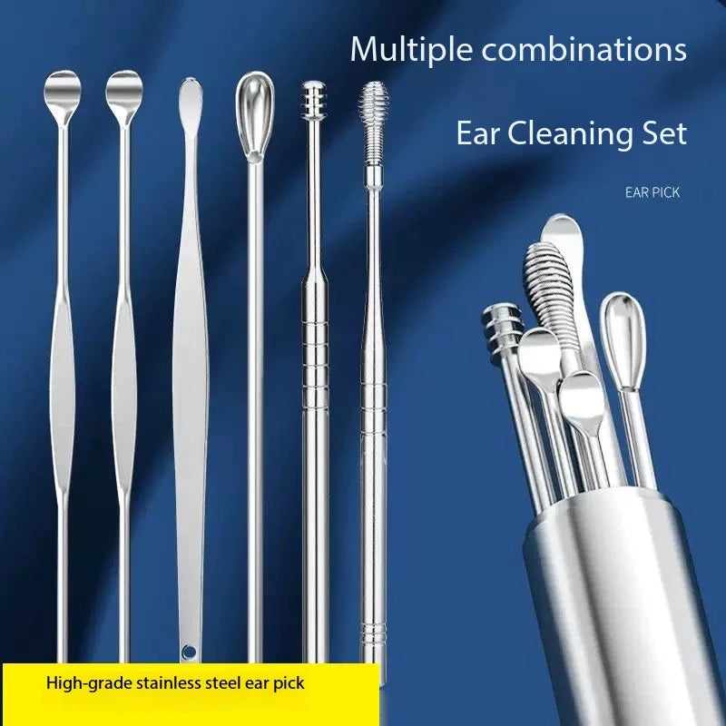 6Pcs Stainless Steel Ear Cleaning Set, Ear Pick Tools with Storage Tube, Professional Ear Wax Remover Kit for Home Use