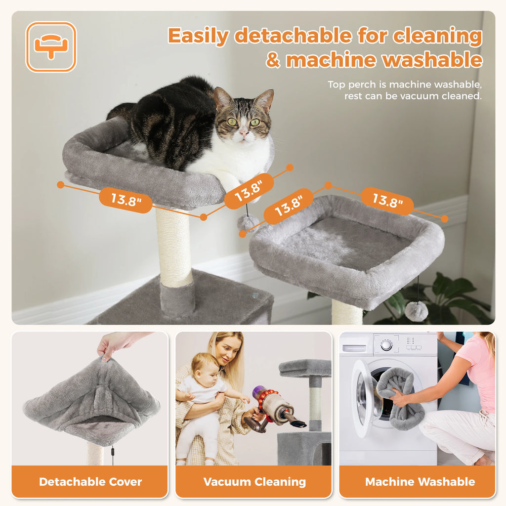 Sturdy Multi-Level Cat Tree Tower with Natural Sisal Scratching Posts,Cozy Hammock&Condo, Large Top Perch, and Fun Dangling Ball