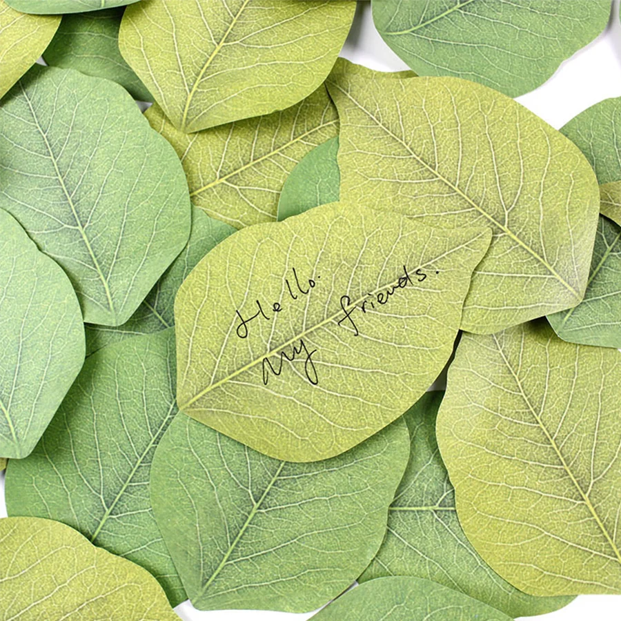 50 Sheets/Pad Creative Green Leaf Shaped Sticky Notepad, Photo Wall Refrigerator Decoration Sticker, Novelty Memo Note Pad for H