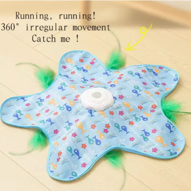 Hot Cat Toys Interactive Hide and Seek Cat Toy with Mouse Squeaky Motion Activated Moving Concealed Feathers Kitten Teaser Toy