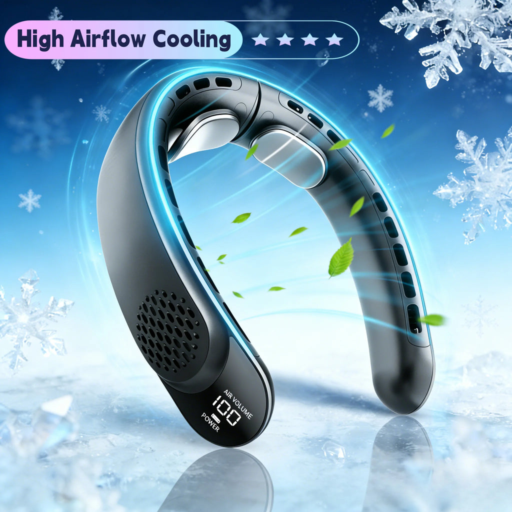 Portable Neck Fan 4 Turbo Neck Fan 4000mAh Battery Operated USB Rechargeable Personal Fan, 3 Speeds, 360° Cooling Air Fan