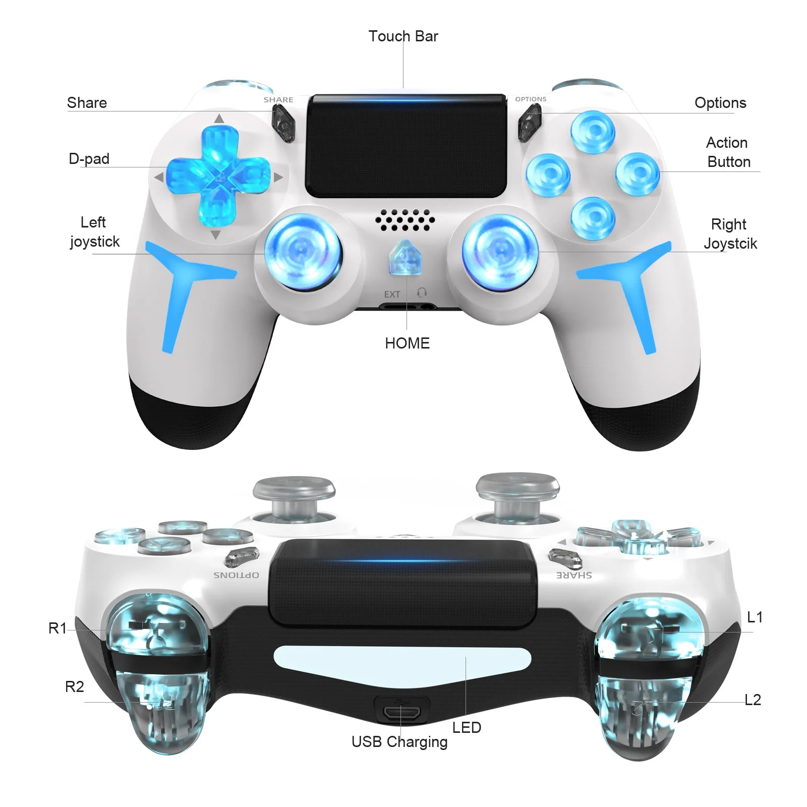 GAMINJA Wireless Gamepad Controller 6-Axis Gyro Dual Vibration Game Handle for PS4 PS3 PC Windows 10 8 7 Joystick Computer Game Accessories