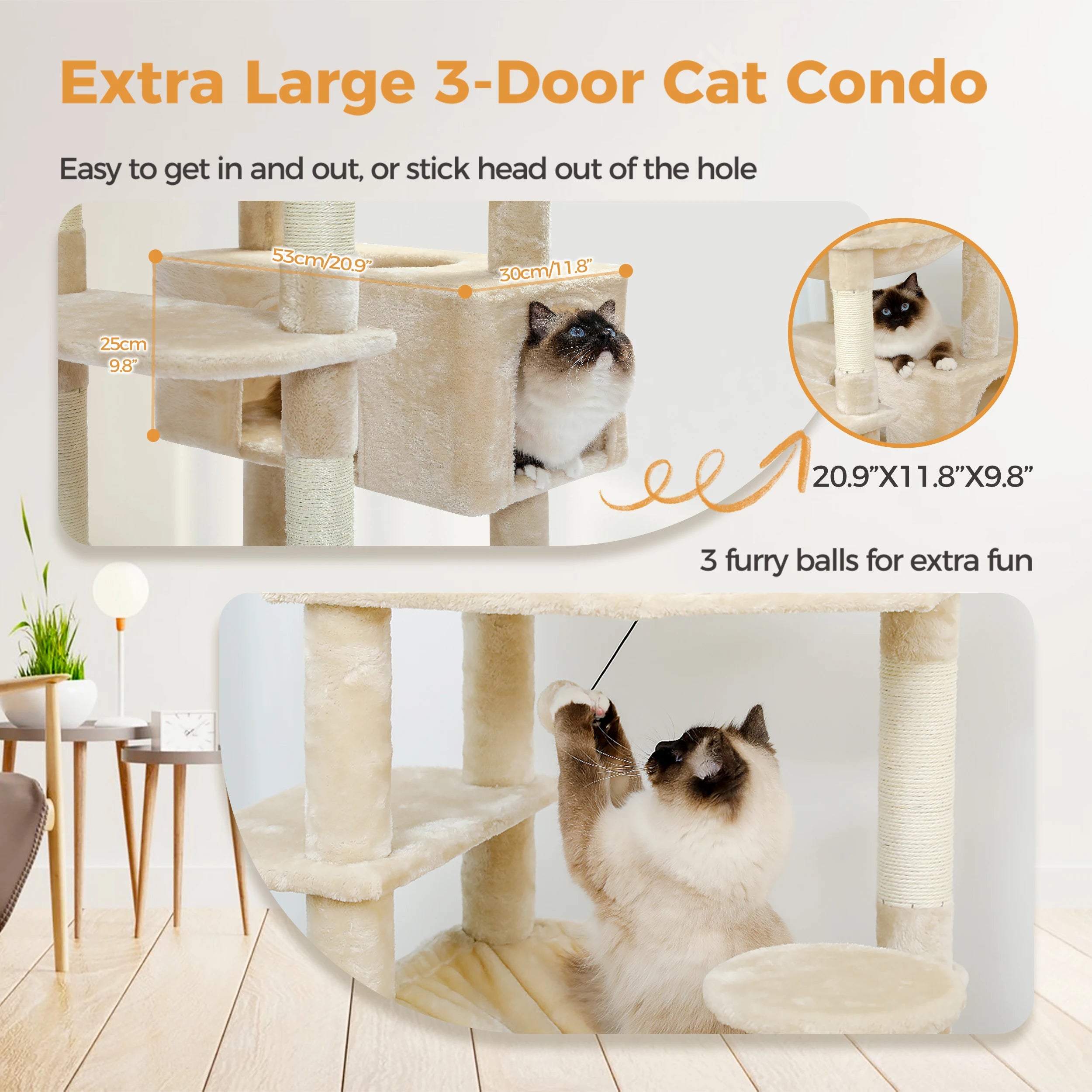 Sturdy Multi-Level Cat Tree Tower with Natural Sisal Scratching Posts,Cozy Hammock&Condo, Large Top Perch, and Fun Dangling Ball