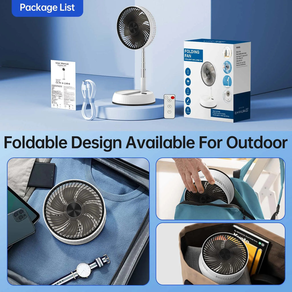 Outdoor folding telescopic fan remote control office automatic shaking desktop fan convenient and quiet USB charging fan 7200mAh