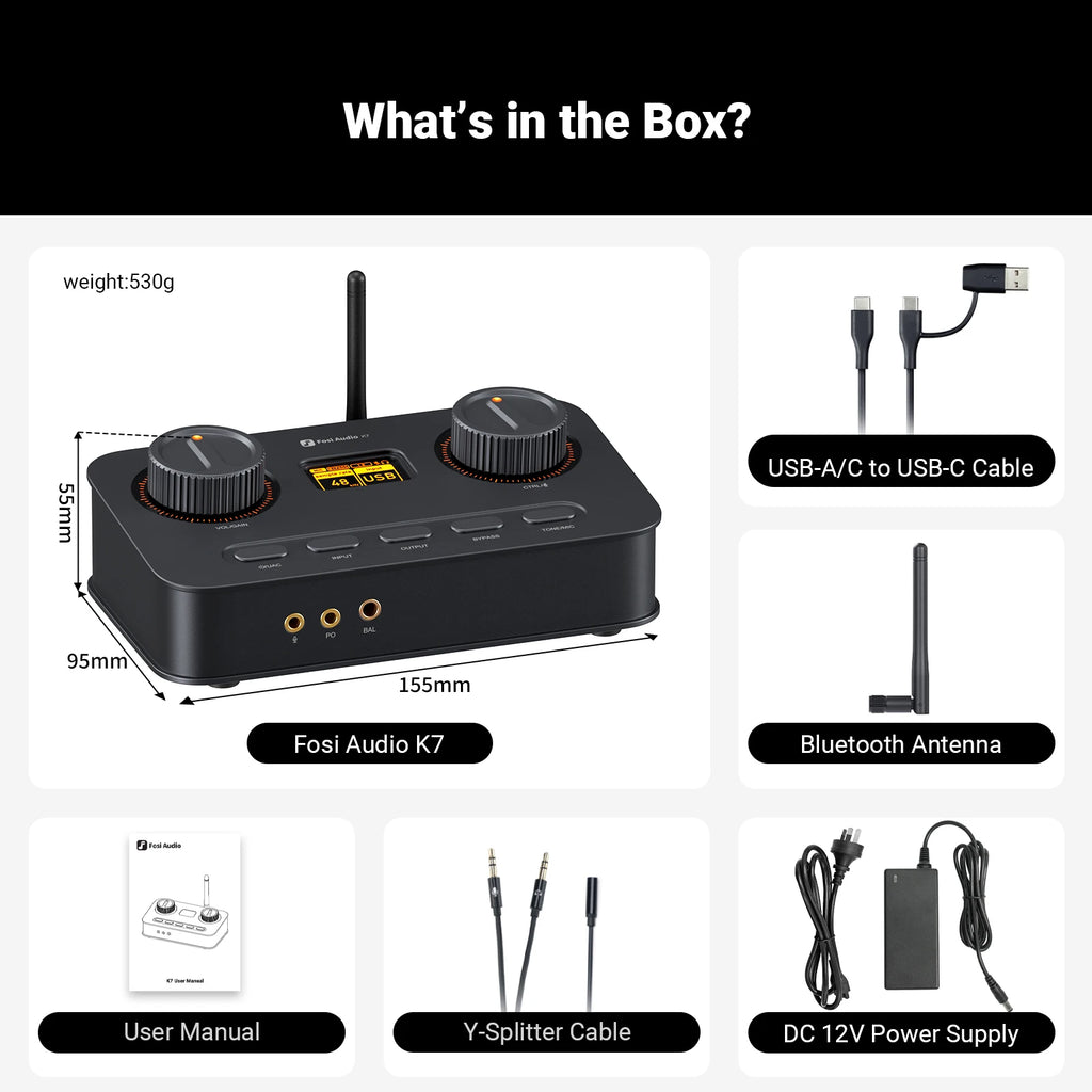 Fosi Audio K7 HiFi DAC & Headphone Amplifier, AKM4493ESQ DAC Chip, PCM 384kHz/32Bit & DSD256, Mic Input USB Audio DAC for Gaming