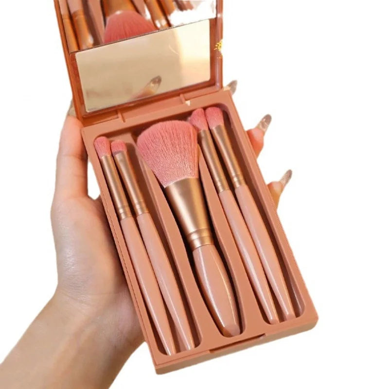 2024 New 5 pieces mirror box with skylight powder brush concealer blush super soft brush boxed mini portable makeup