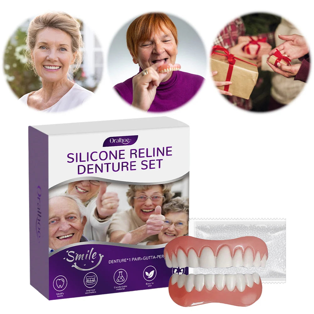 Silicone Reline Denture Set Denture Silicone Liners High Elasticity Soft Denture Kit Teeth Upper and Lower Set for Men and Women