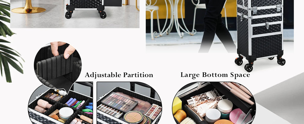 Rolling Makeup Case with Wheels Drawers Large Professional Cosmetology Trolley Case Lockable Travel Cosmetic Storage Train Cases