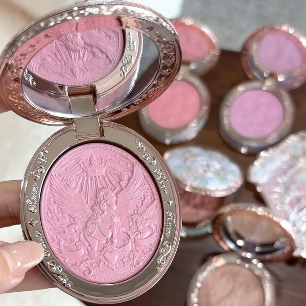 Flower Knows Knight Unicorn Satin Blush Silky Powder Melts Into Skin Long Lasting High Pigment Shimmer Natural Flushed Makeup
