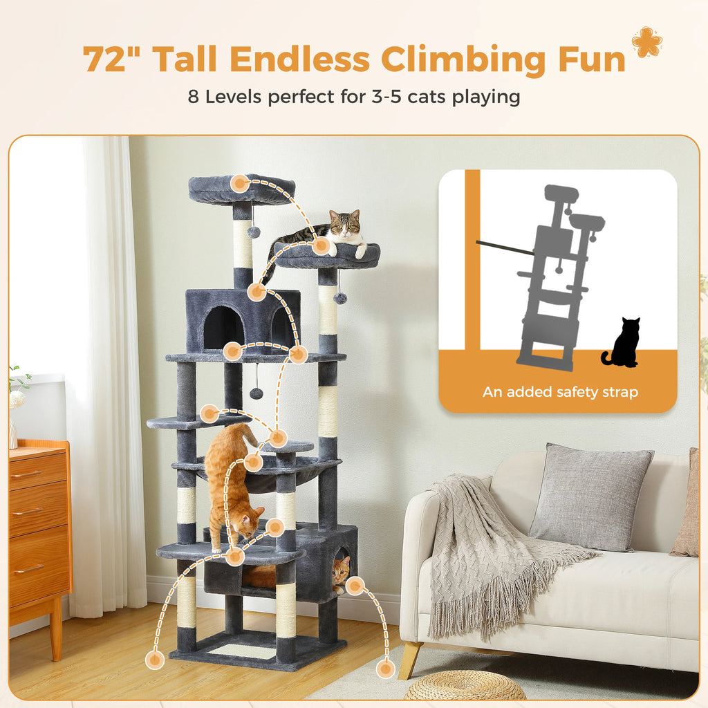 Sturdy Multi-Level Cat Tree Tower with Natural Sisal Scratching Posts,Cozy Hammock&Condo, Large Top Perch, and Fun Dangling Ball