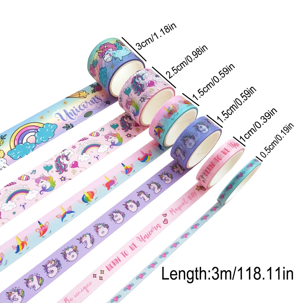 6-Volume Unicorn and Washi Tape Set, Cartoon Decorative Tape, for Journals and Planners, DIY Stationery, Handmade Gifts