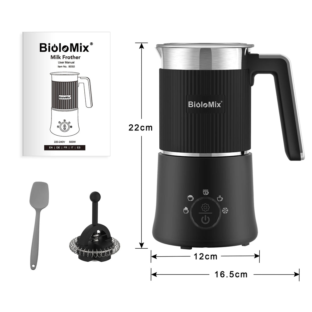 BioloMix 5-in-1 Detachable Milk Frother and Steamer，Automatic Hot/Cold Foam and Hot Chocolate Maker ,Dishwasher Safe