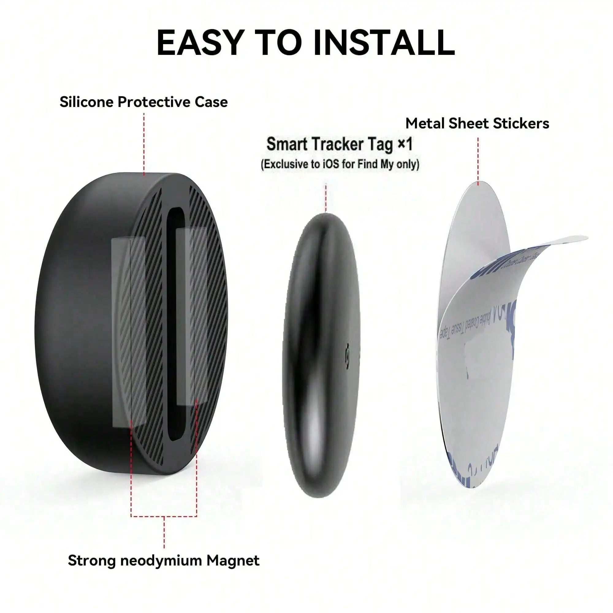 Compatible With IOS System Smart AirTag Tracker (IOS Only), Same Size As Original IOS Tag, Suitable For AirTag Protective Case, Silicone Keychain, Item Locator/Key Finder, Applicable For Pets, Bags, Luggage, Bicycles, Cars An