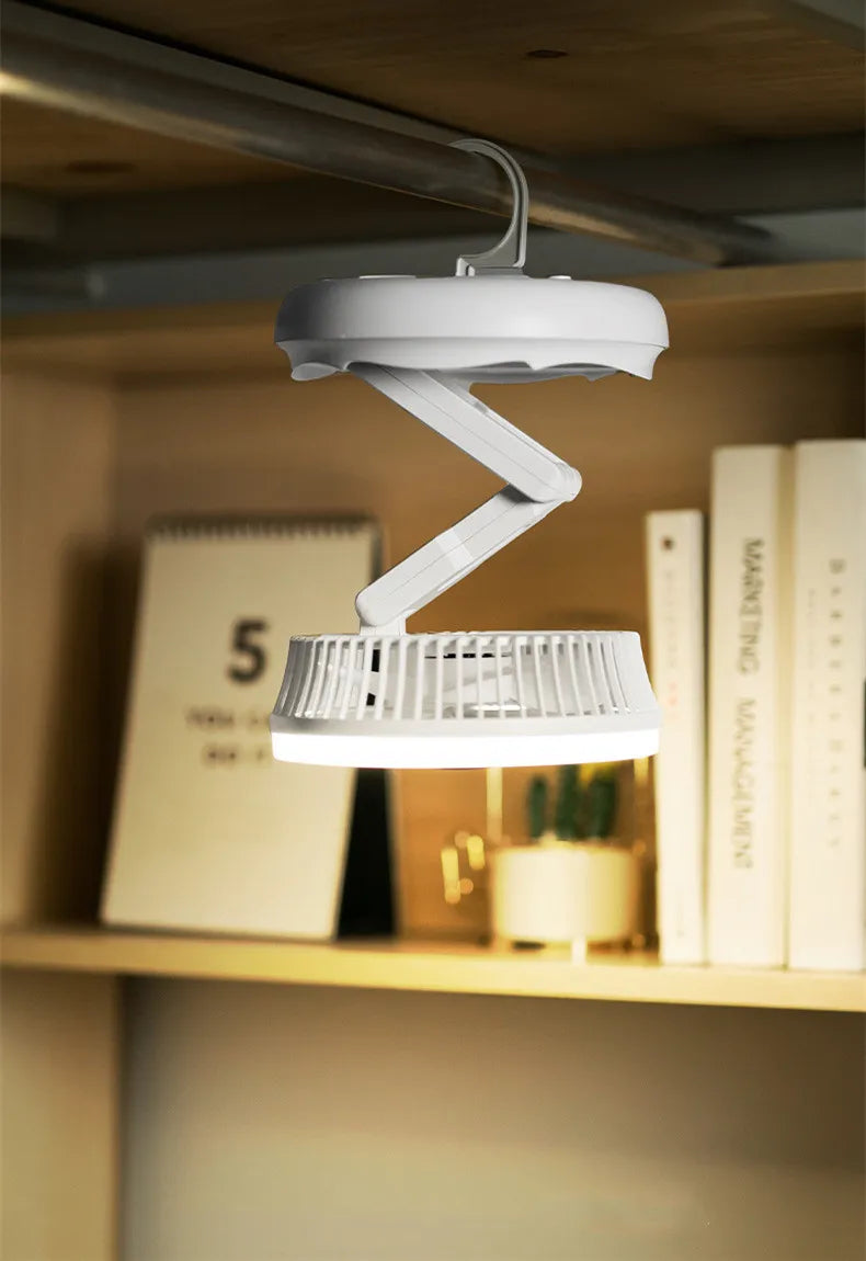USB Charging Foldable Table Fan Wall Mounted Hanging Ceiling Fan with LED Light 4 Speed Adjustable For Home Room Air Cooler Fan