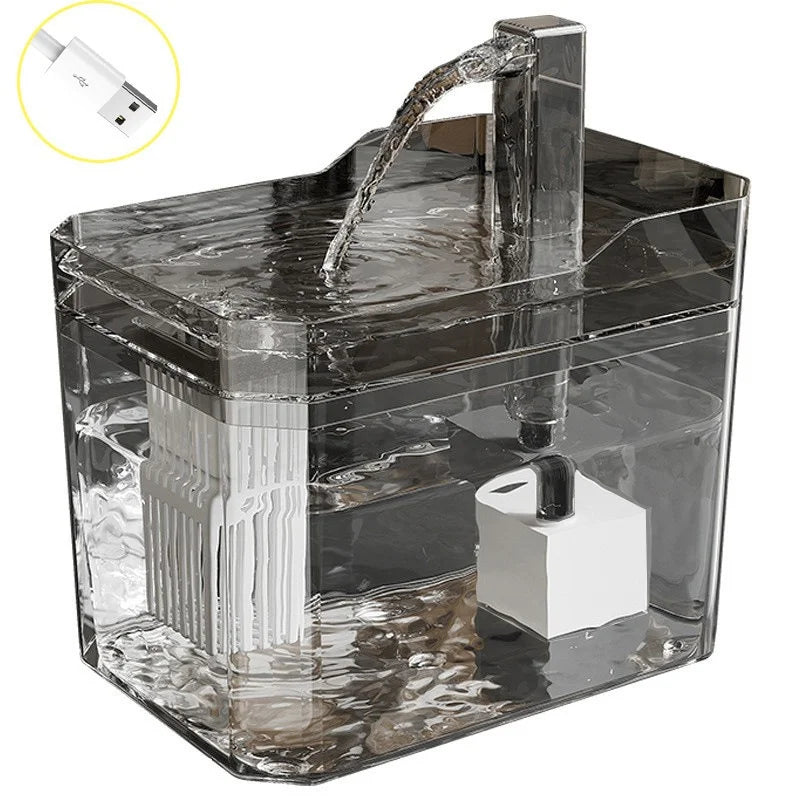 q USB Cat Water Fountain with Auto Filter Transparent Anti-Dry Burning Recirculating Dispenser Includes Pump for Cats