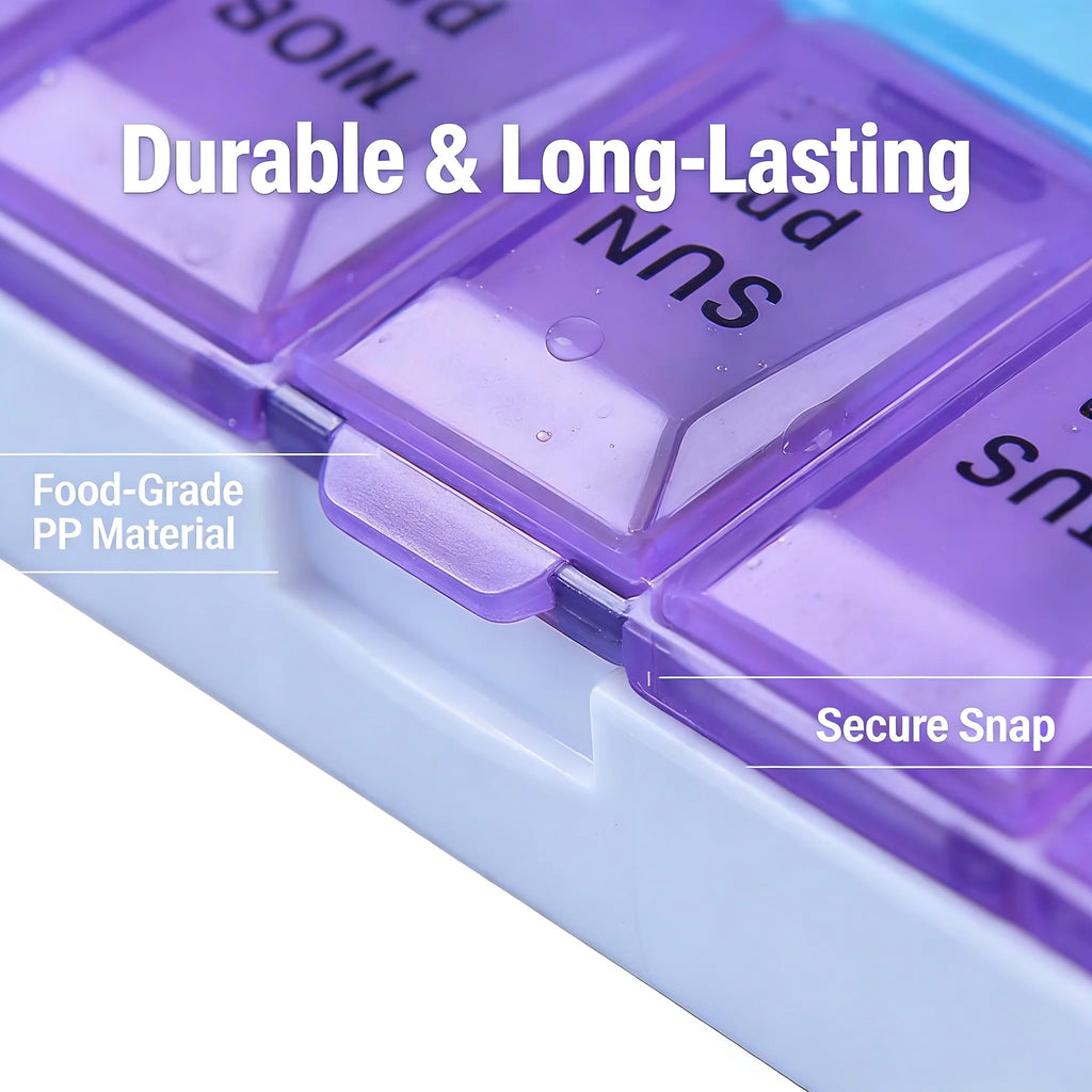 Daily Pill Reminder Box 7 Slots - Portable Sealed Moisture-Proof for Office Workers Travel Medication pillbox