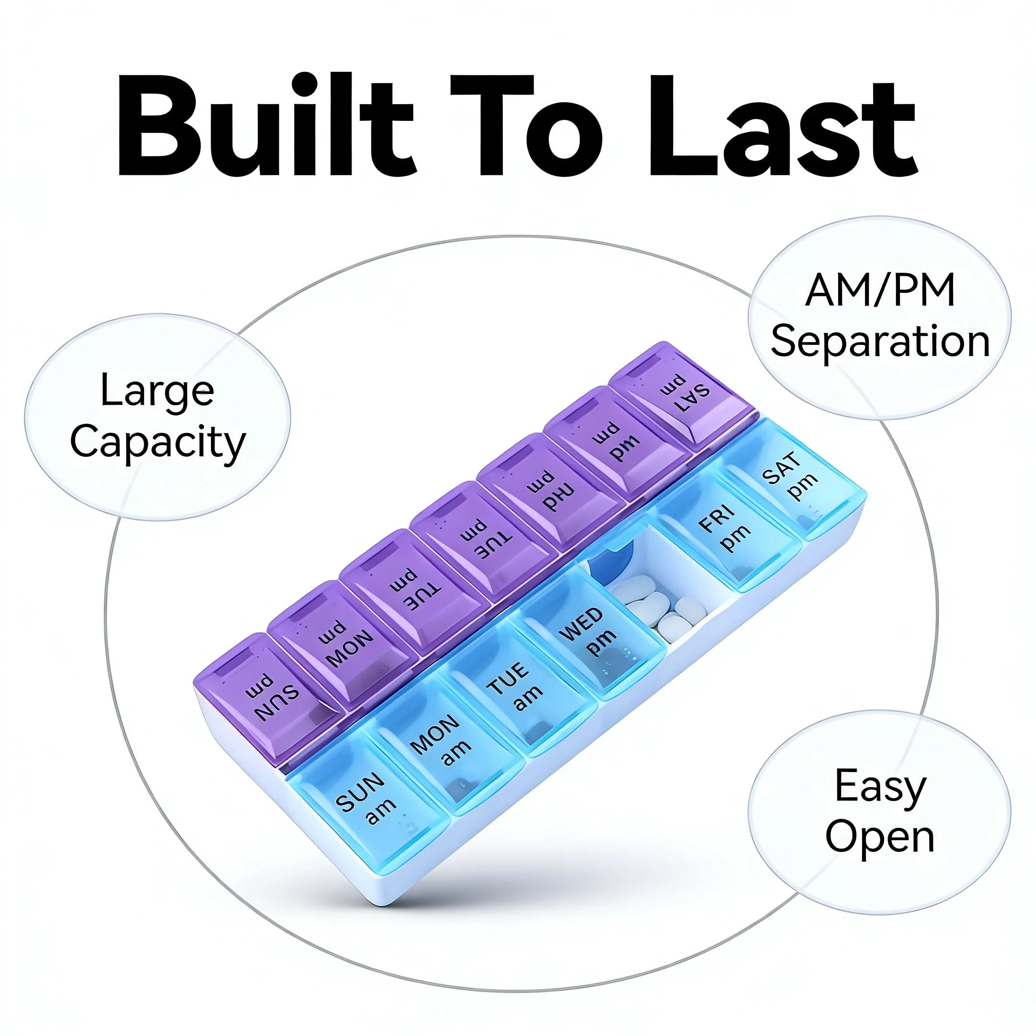 Daily Pill Reminder Box 7 Slots - Portable Sealed Moisture-Proof for Office Workers Travel Medication pillbox