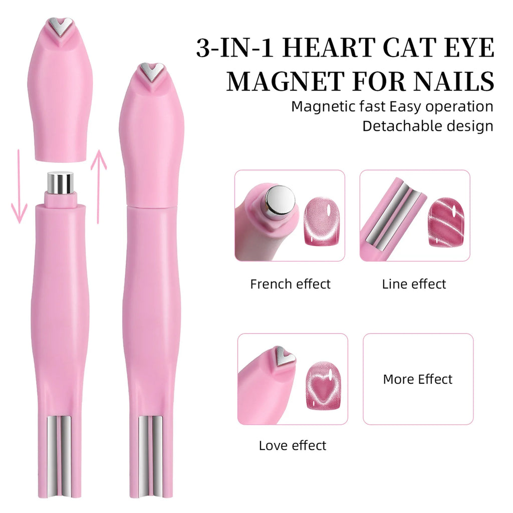 Multi Shape 3 In 1 Cat Eye Magnet Pen Heart Moon Snake French Double Line 1Pc For Magnetic Gel Professional Salon DIY Nail Art Supply
