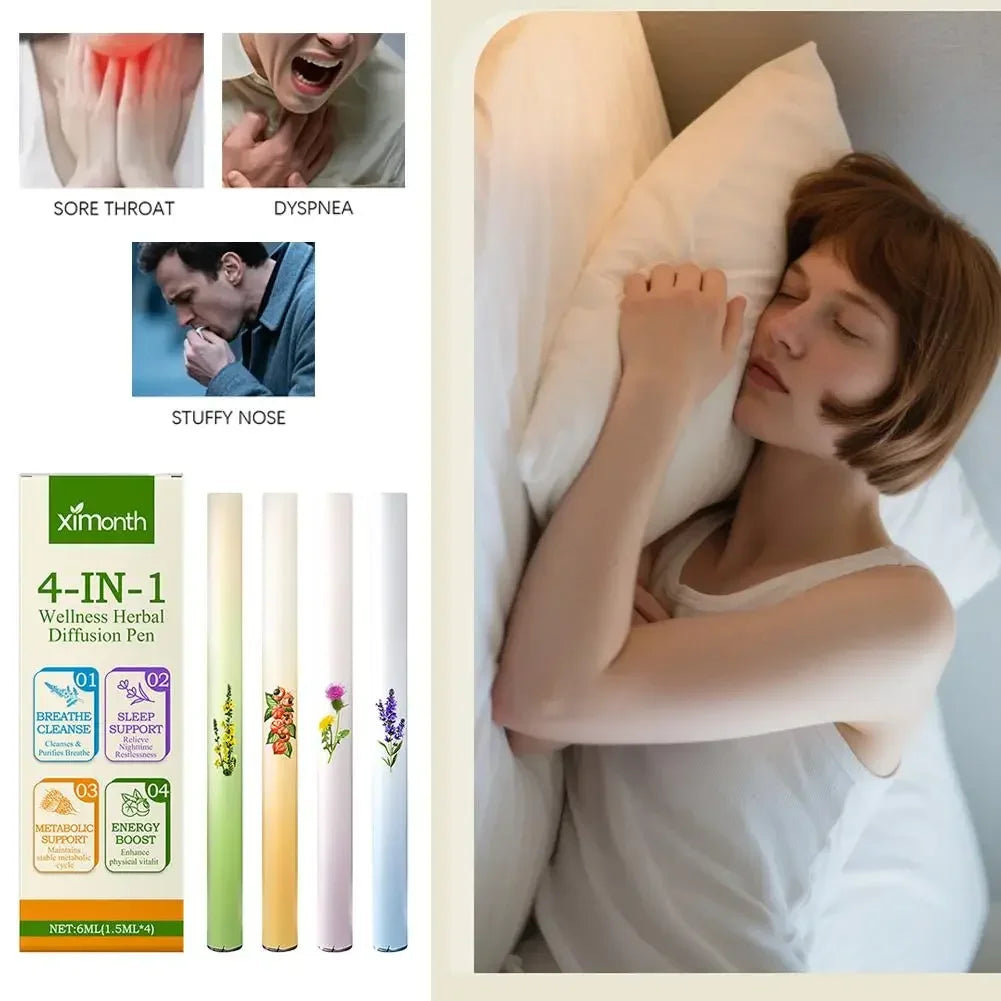 4 In 1 Air Freshening Pen: Relaxing The Senses Clear Pen Diffuser Lung-Cleansing Aromatherapy Refreshing Breathing Invigora M6P4