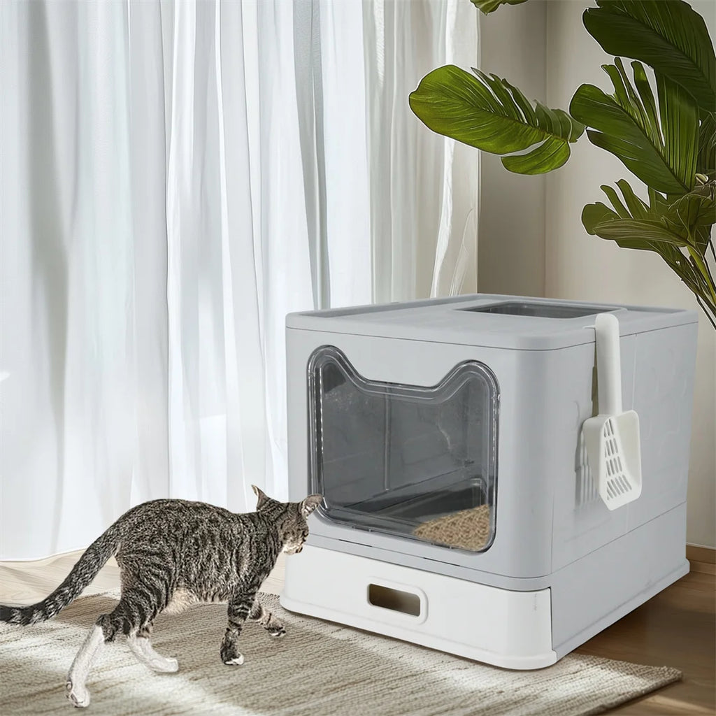 Bingopaw Detachable Enclosed Cat Litter Box with Stainless Steel Pan Front Entry Toilet Box with Litter Scoop for Kittens