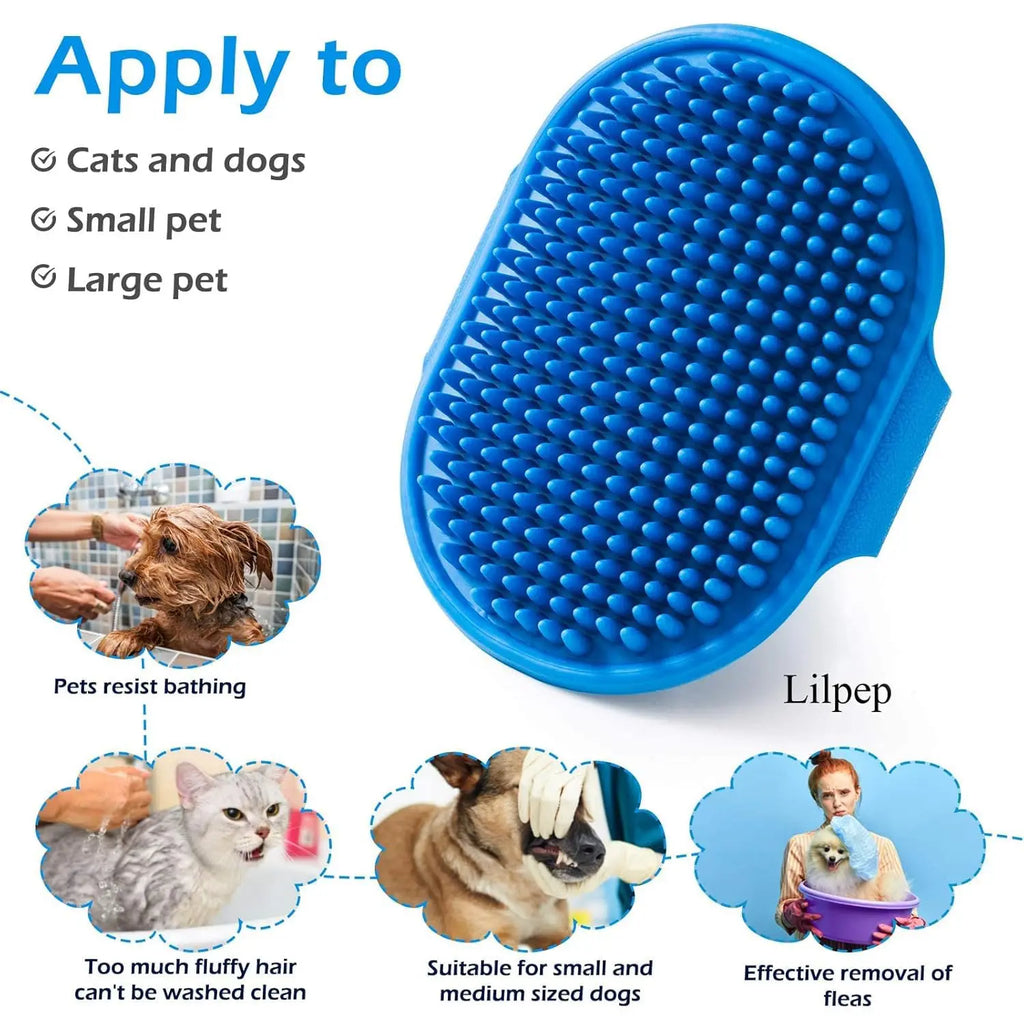 Dog Grooming Brush, Lilpep Pet Shampoo Bath Brush Soothing Massage Rubber Comb with Adjustable Ring Handle for Long Short Haired