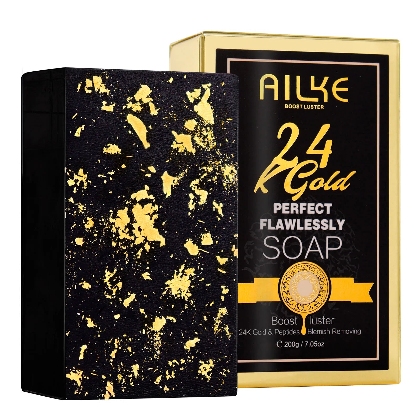 AILKE 24K Gold Foil Whitening Soap, Brightening, Even Skin Tone, Improve Skin Elasticity, Deeply Cleaning, Remove Spots, 200g