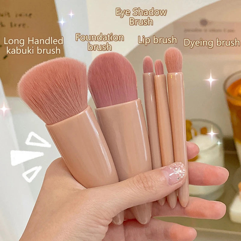 【SSummer10】5Pcs Travel Mini Makeup Brushes Set with Case Mirror - Small Complete Function Cosmetic Kit【SS】
