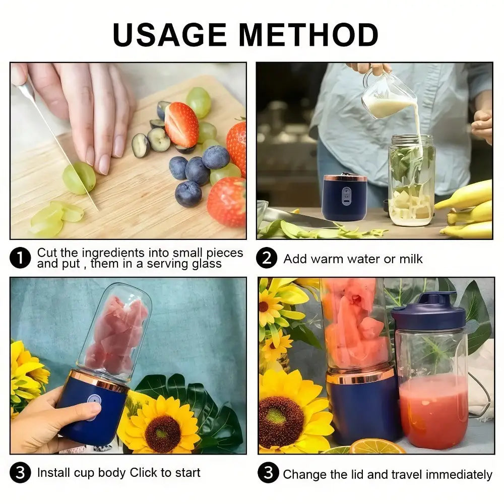 Juicer Cup + Portable Outdoor Cup, Dual Cups, Detachable, Easy To Clean, For Making Fine Juice, Fruit Blender, Beverage Maker, Suitable For Home, Outdoor Travel, Office, USB Charging, Portable Blender, Juice Mixer - Perfect G