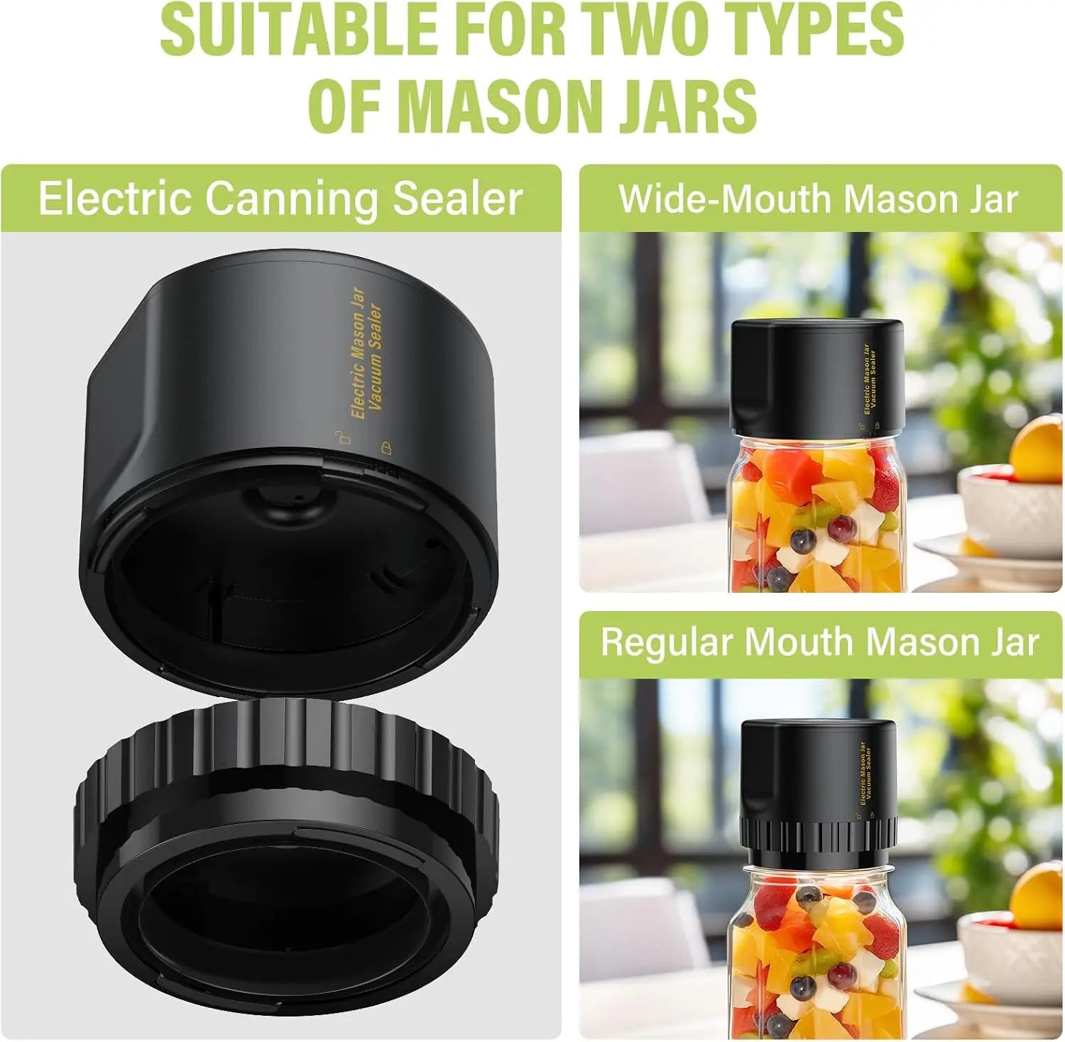Electric Vacuum Sealer for Mason Jar - Jelife Vacuum Sealing Machine Kit for Wide Mouth & Regular Mouth Canning Jars with 10 Lids, 2000mAh Vacuum Sealer Food Saver Storage, Black