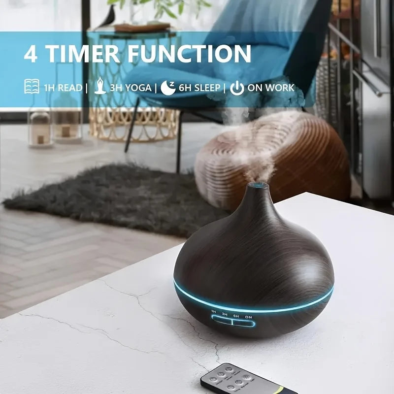 Diffuser For Home Wood Grain Aroma Diffuser with Remote Control Timer  6 Oil Set - 550ml Cool Mist Humidifier for Large Room
