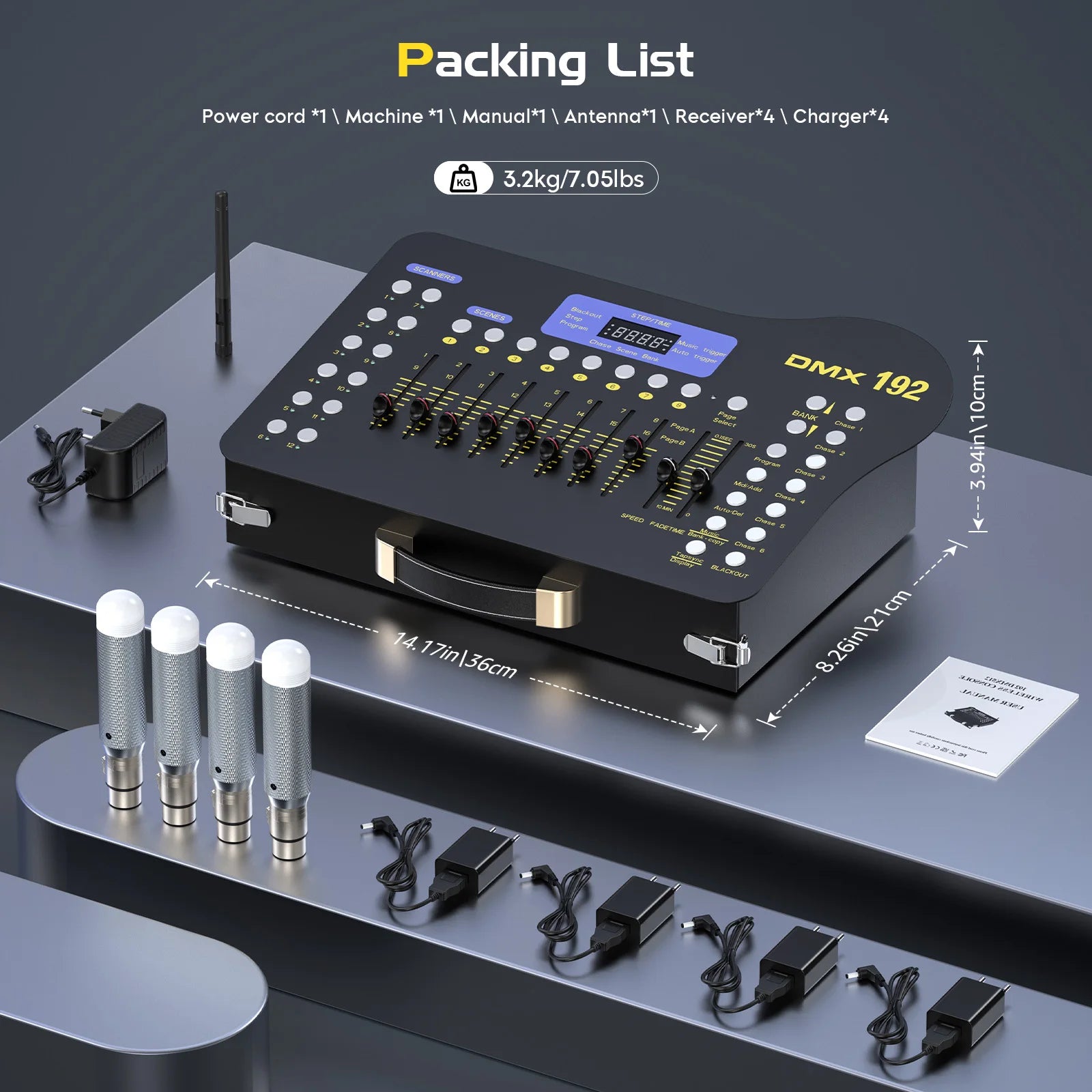 U'King Wireless DMX 512 Console&MIDI Operator 192 Channel Light Controller with Drawer Transmitter&4 Rechargeable Receivers