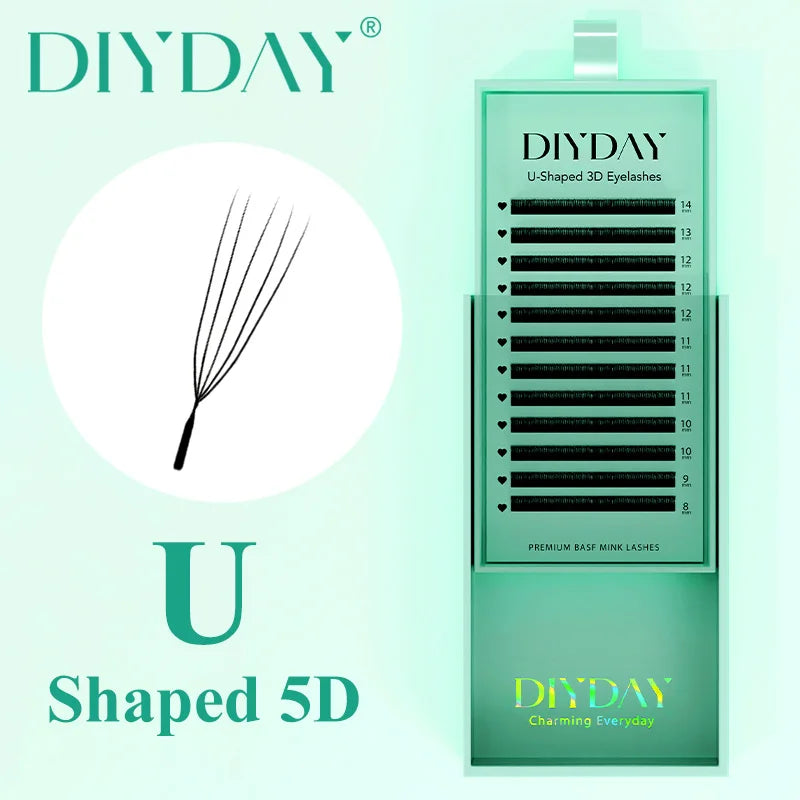 DIYDAY U-shaped 6D Eyelash Extension U-6D W Shape Bloom Dense Faux Lashes U-3D U-4D U-5D Natural Wispy False Mink Eyelashes