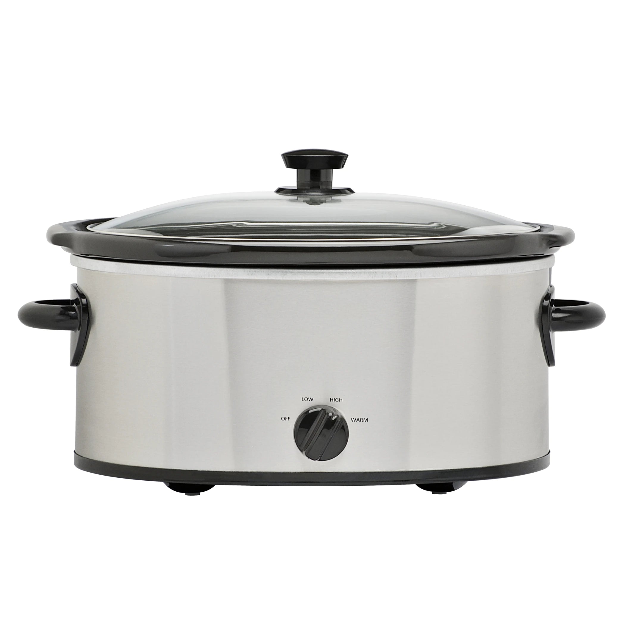 6 Quart Oval Slow Cooker with Stainless Steel Finish and Glass Lid