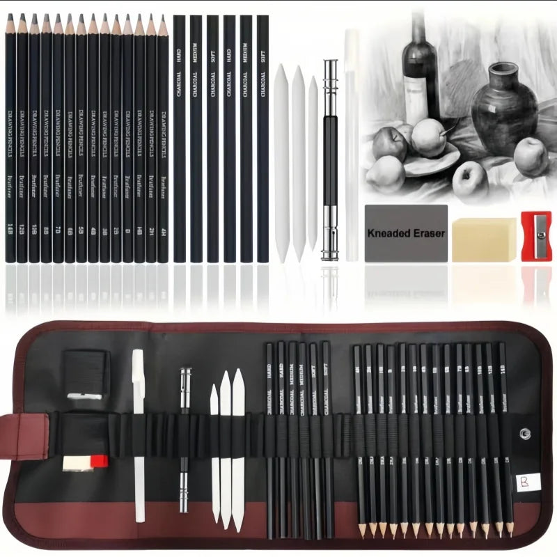 29-Piece Sketching Art Set for Adults - Includes Three Pencil Sketch Books Graphite Pastel Charcoal Drawing Supplies