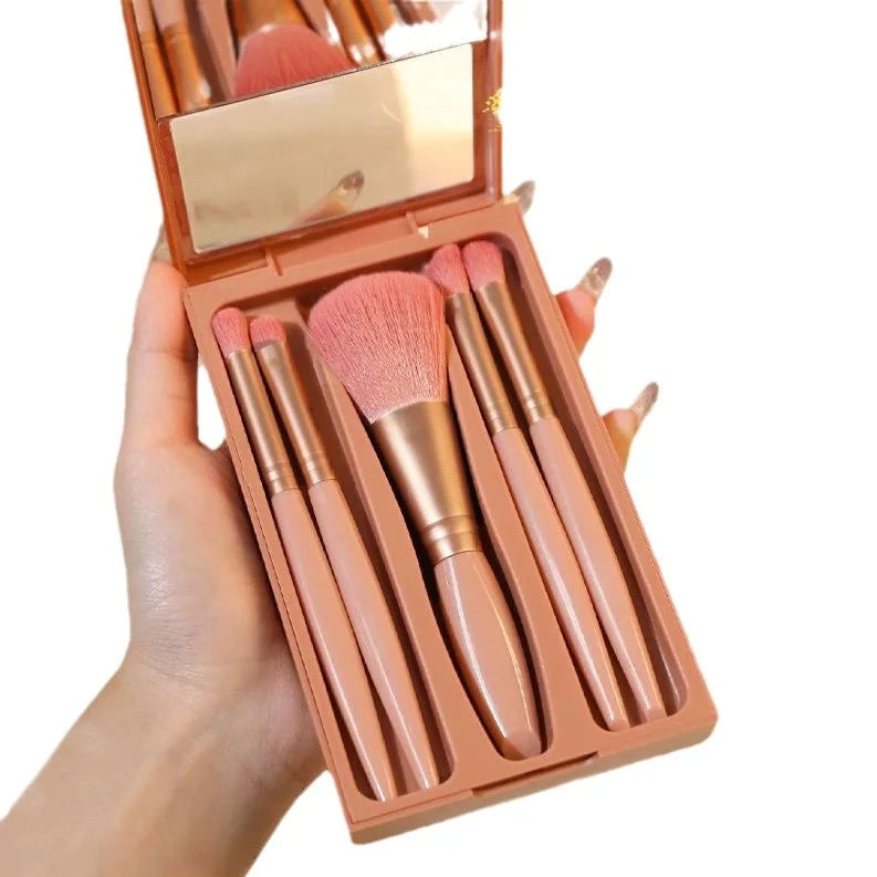 2024 New 5 pieces mirror box with skylight powder brush concealer blush super soft brush boxed mini portable makeup