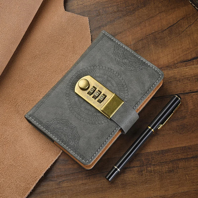 A7 200/240 Pages Retro Password Book with Lock Diary Thickened Creative Hand Ledger Student Notepad Stationery Notebook Binder