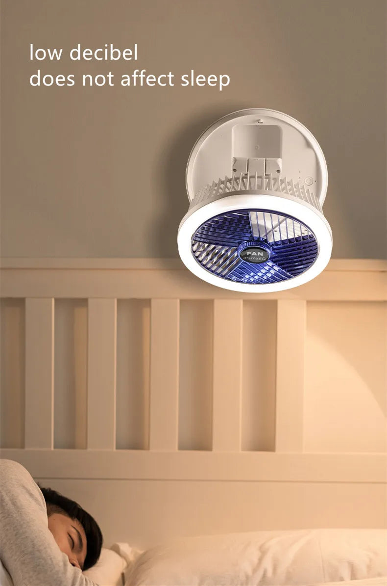 USB Charging Foldable Table Fan Wall Mounted Hanging Ceiling Fan with LED Light 4 Speed Adjustable For Home Room Air Cooler Fan