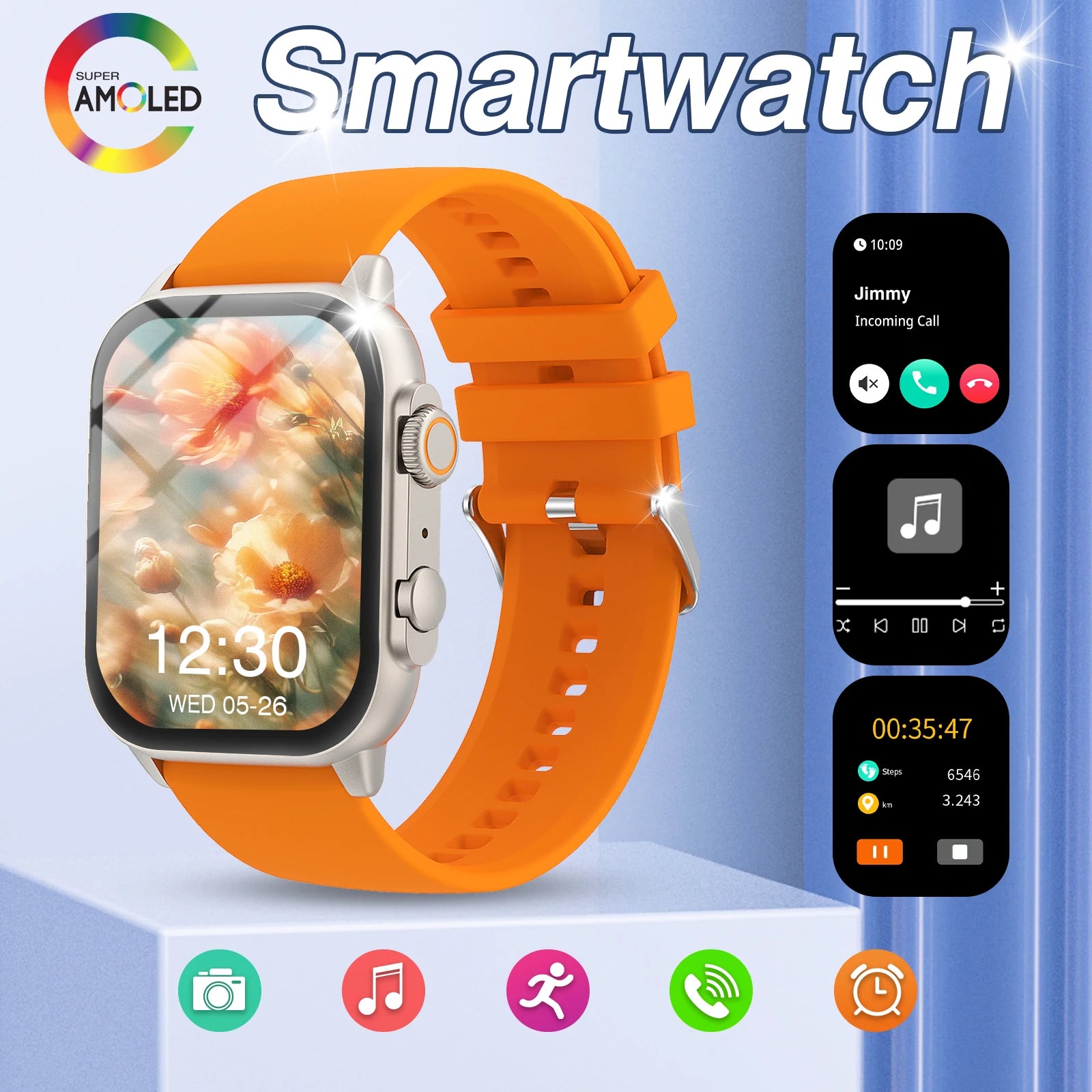 Smart watch, wireless calling, message reminder, multi-sport mode, 2.01-inch HD screen, custom dial wallpaper, unisex